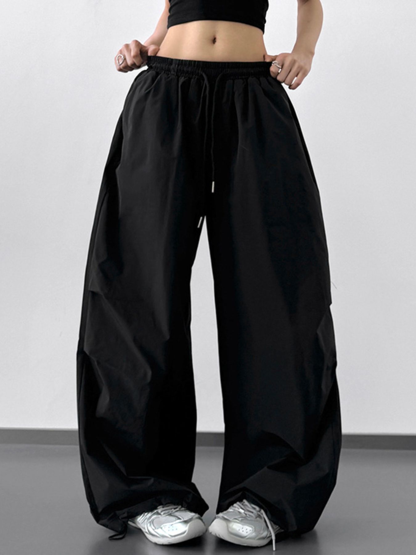 Letter Back Wide Leg Drawstring Pants
