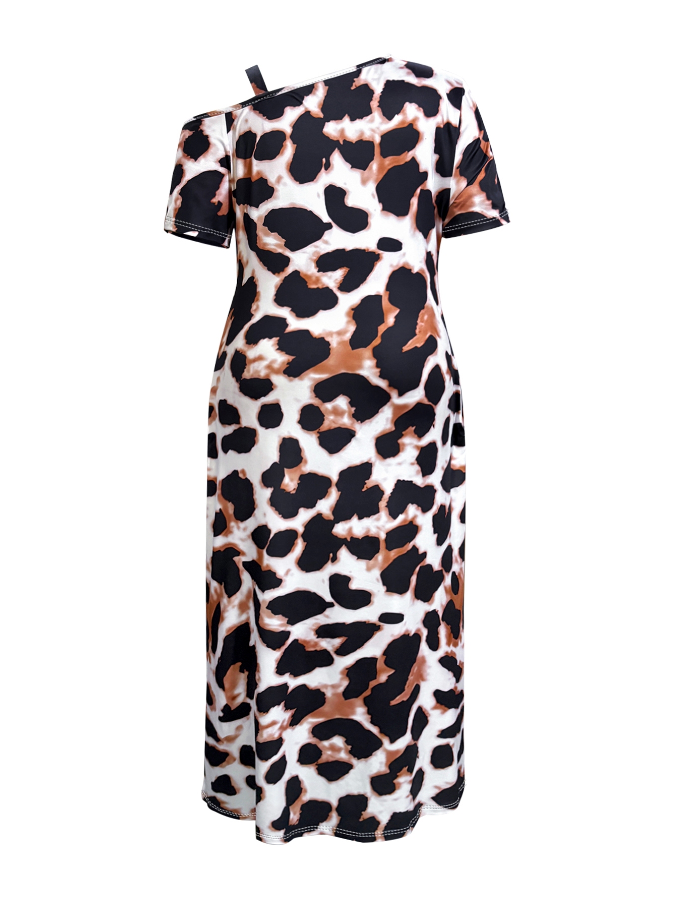 Plus Size Leopard Print Short Sleeve Maxi Dress with Side Slit
