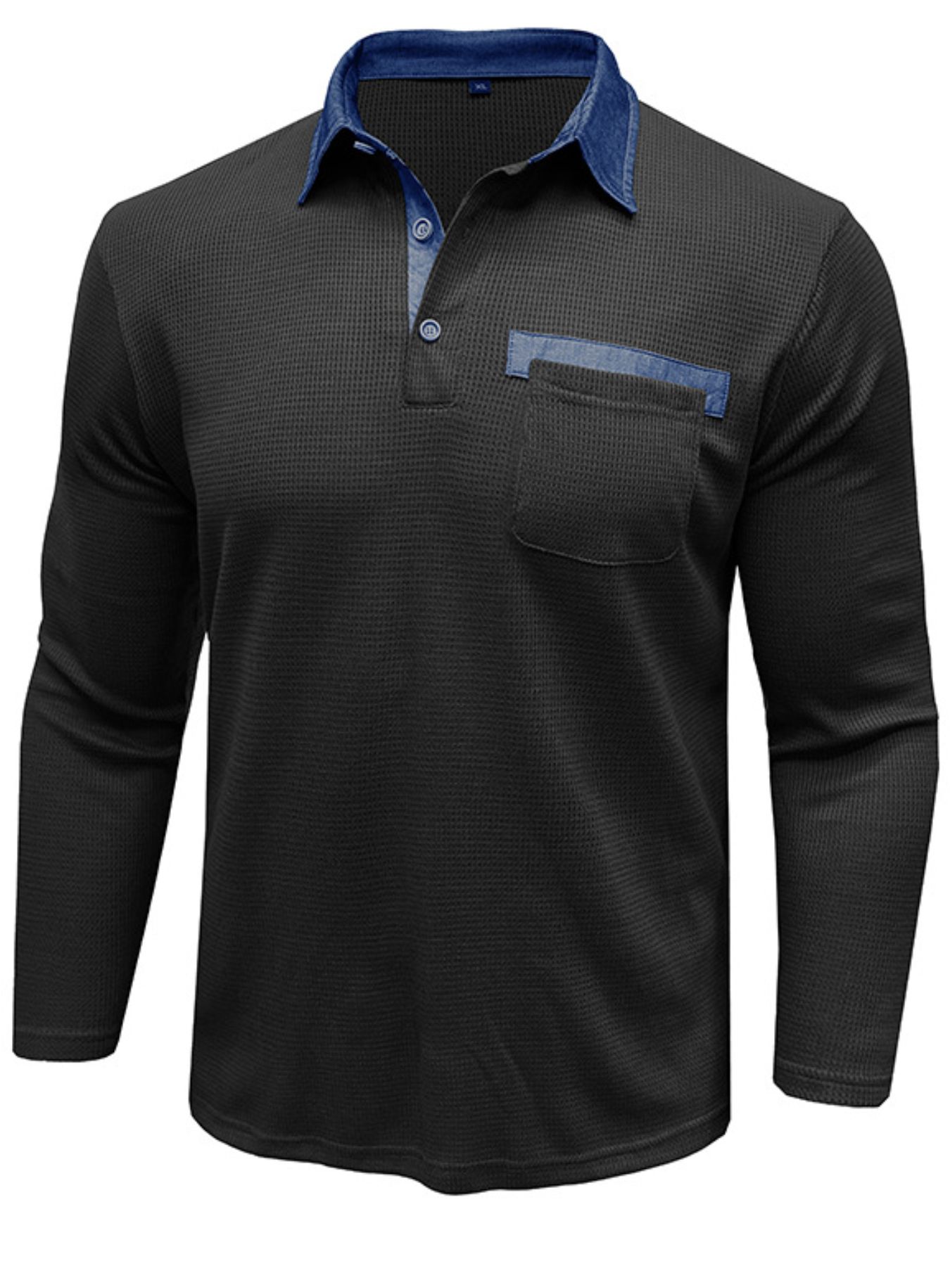 Men's Contrast Collar Long Sleeve Casual Polo Shirt