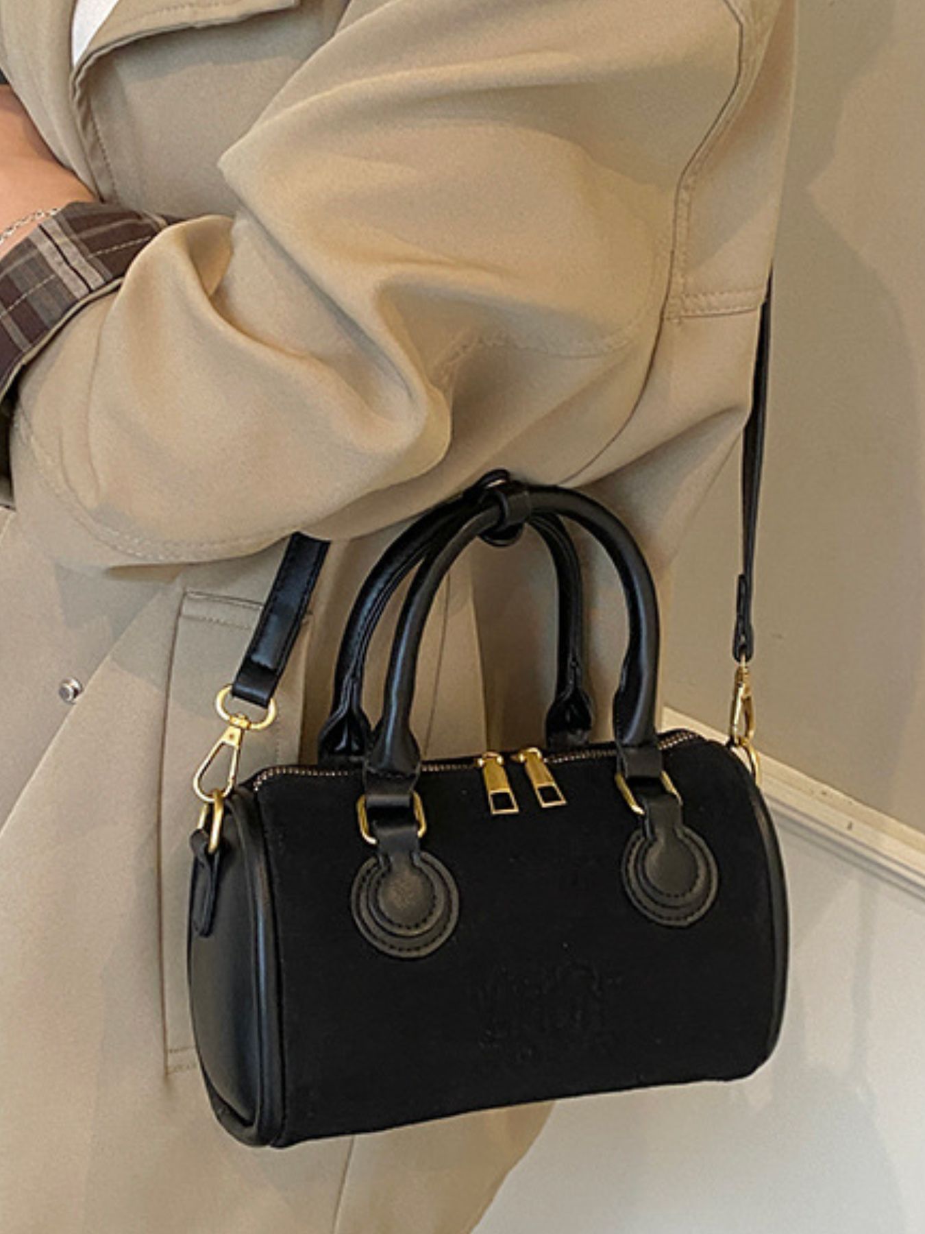 Barrel Crossbody Bag with Top Handle