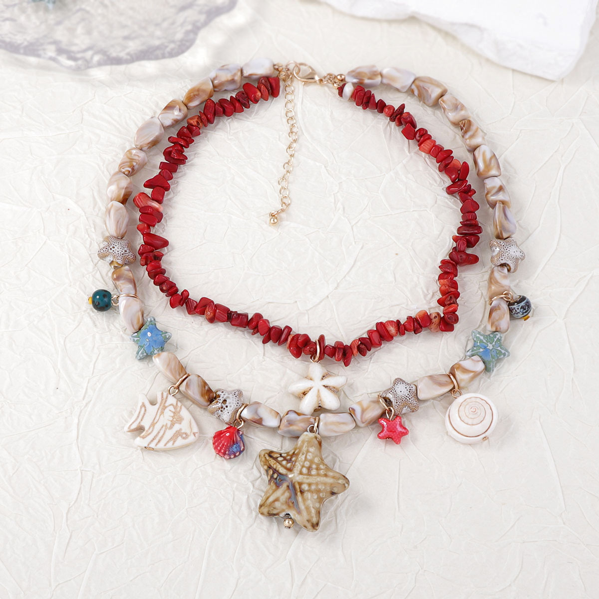 Boho Layered Multi-Strand Beach Shell Charm Necklace