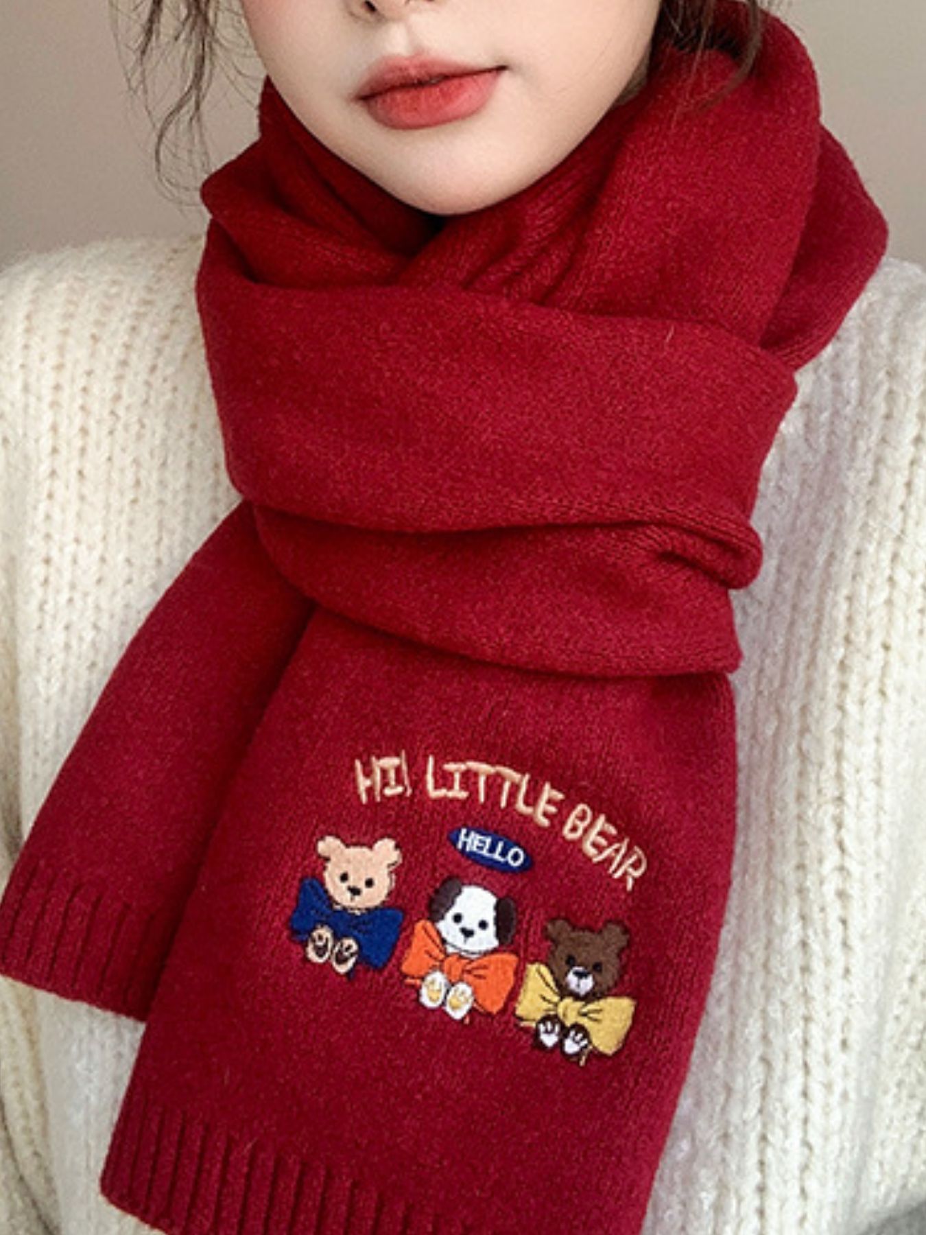 Embroidered Cartoon Warm Scarf