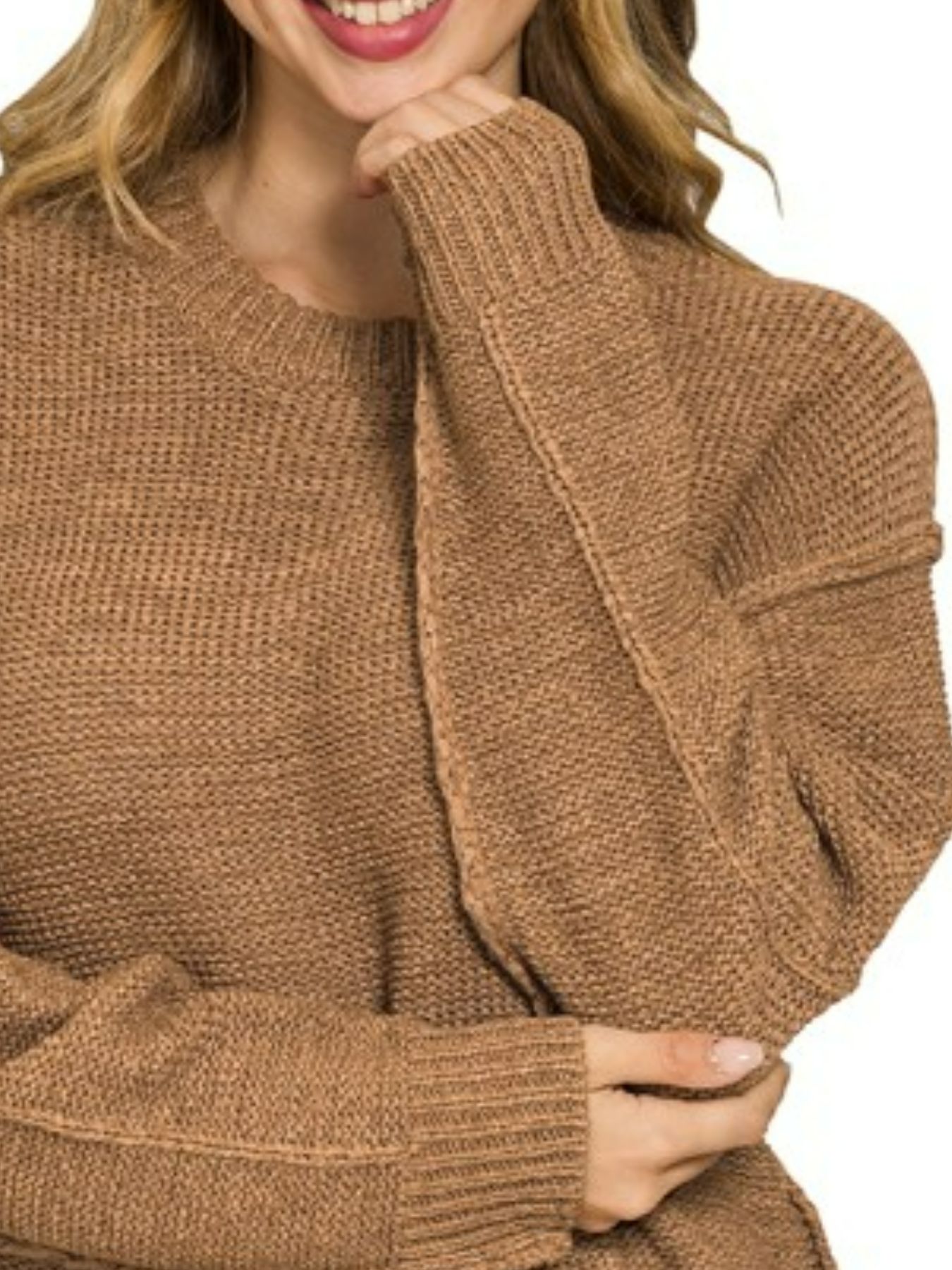 Exposed Seam Round Neck Sweater