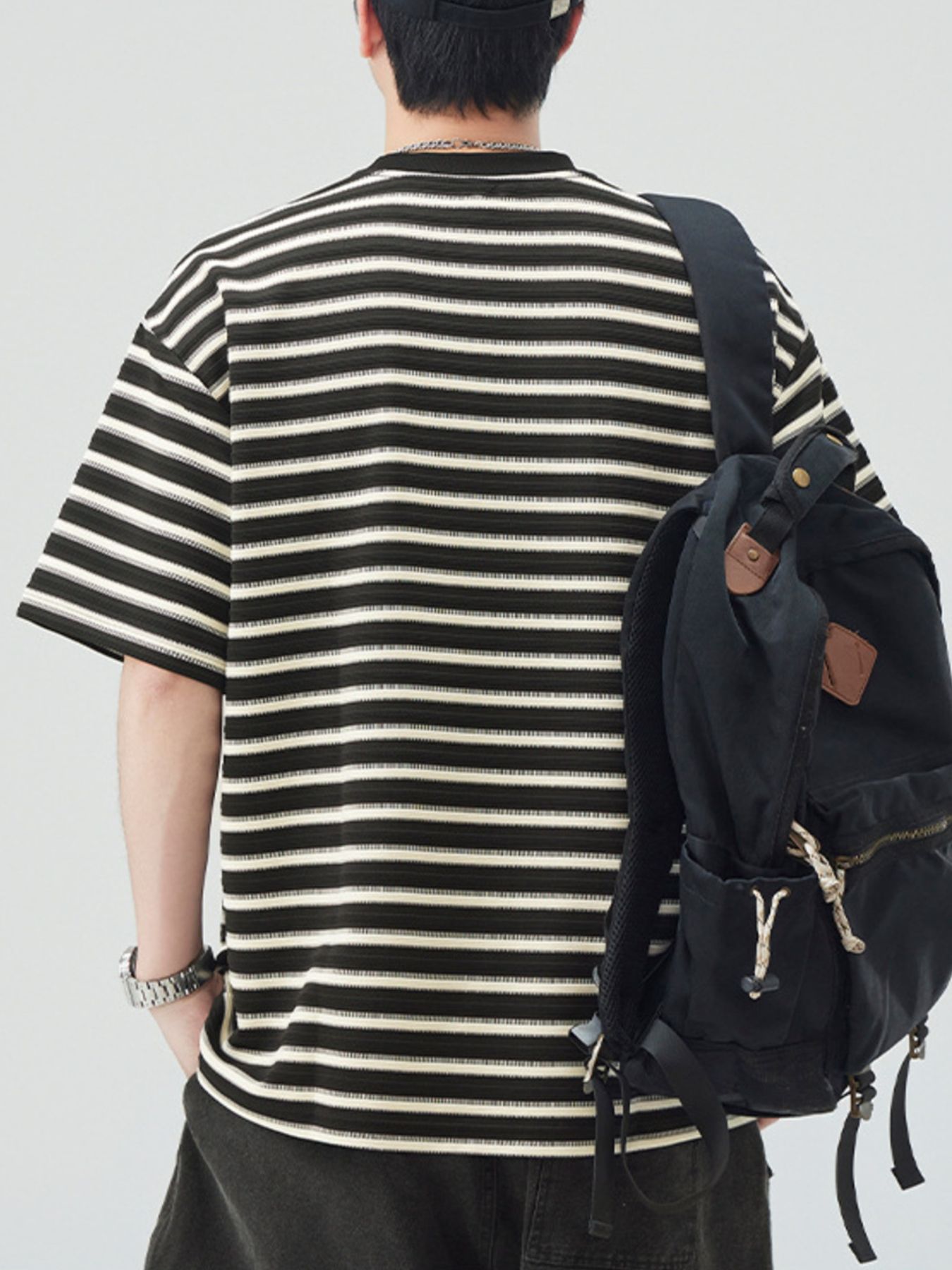 Men's Plus Size Striped Round Neck Half Sleeve T-Shirt