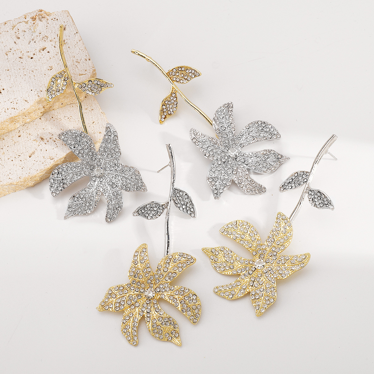 Rhinestone Flower Dangle Earrings