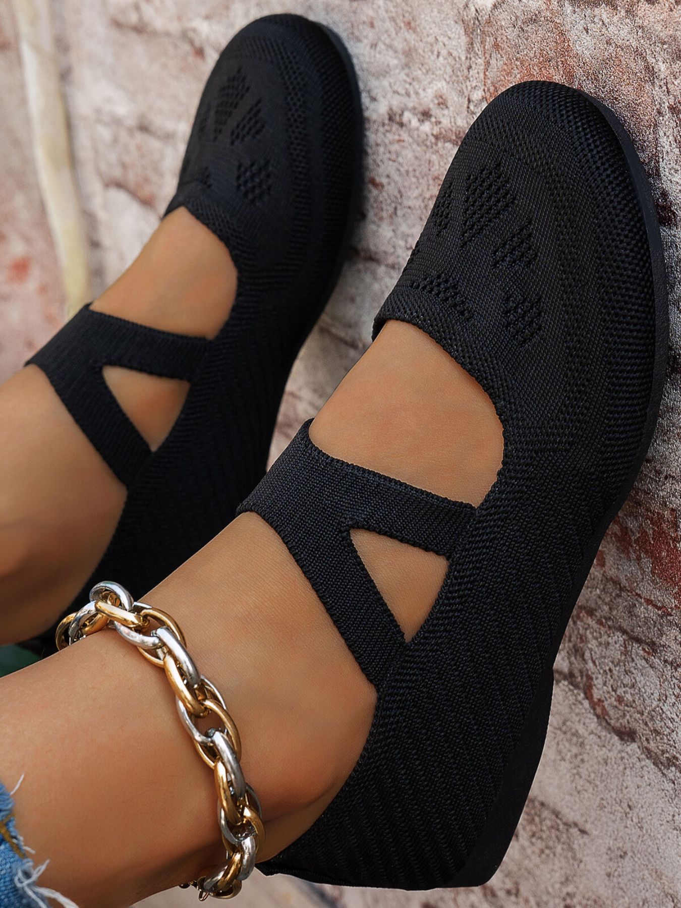 Knit Mary Jane Slip-On Loafers with Strap