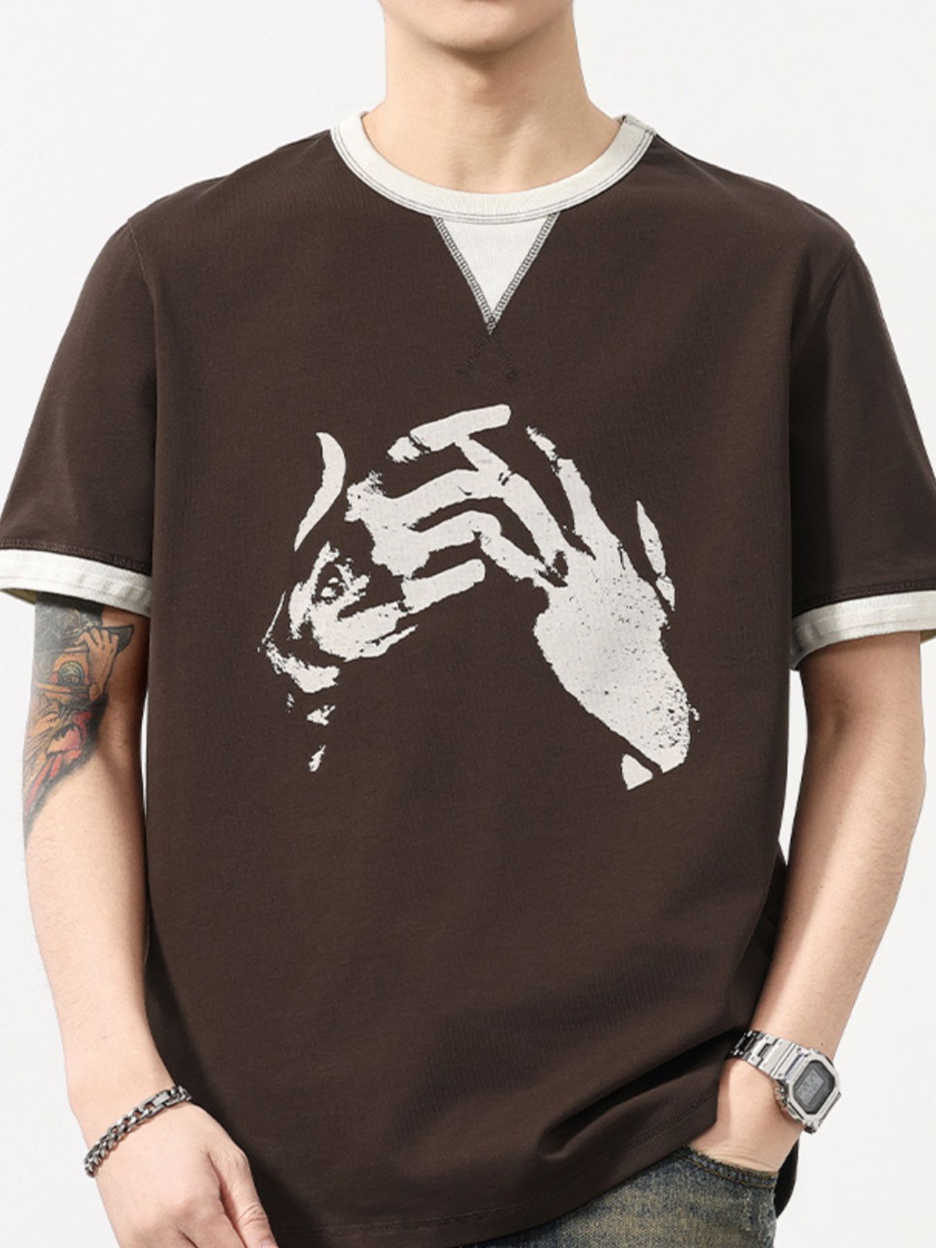 Men's Plus Size Two-Tone Short Sleeve Graphic T-Shirt