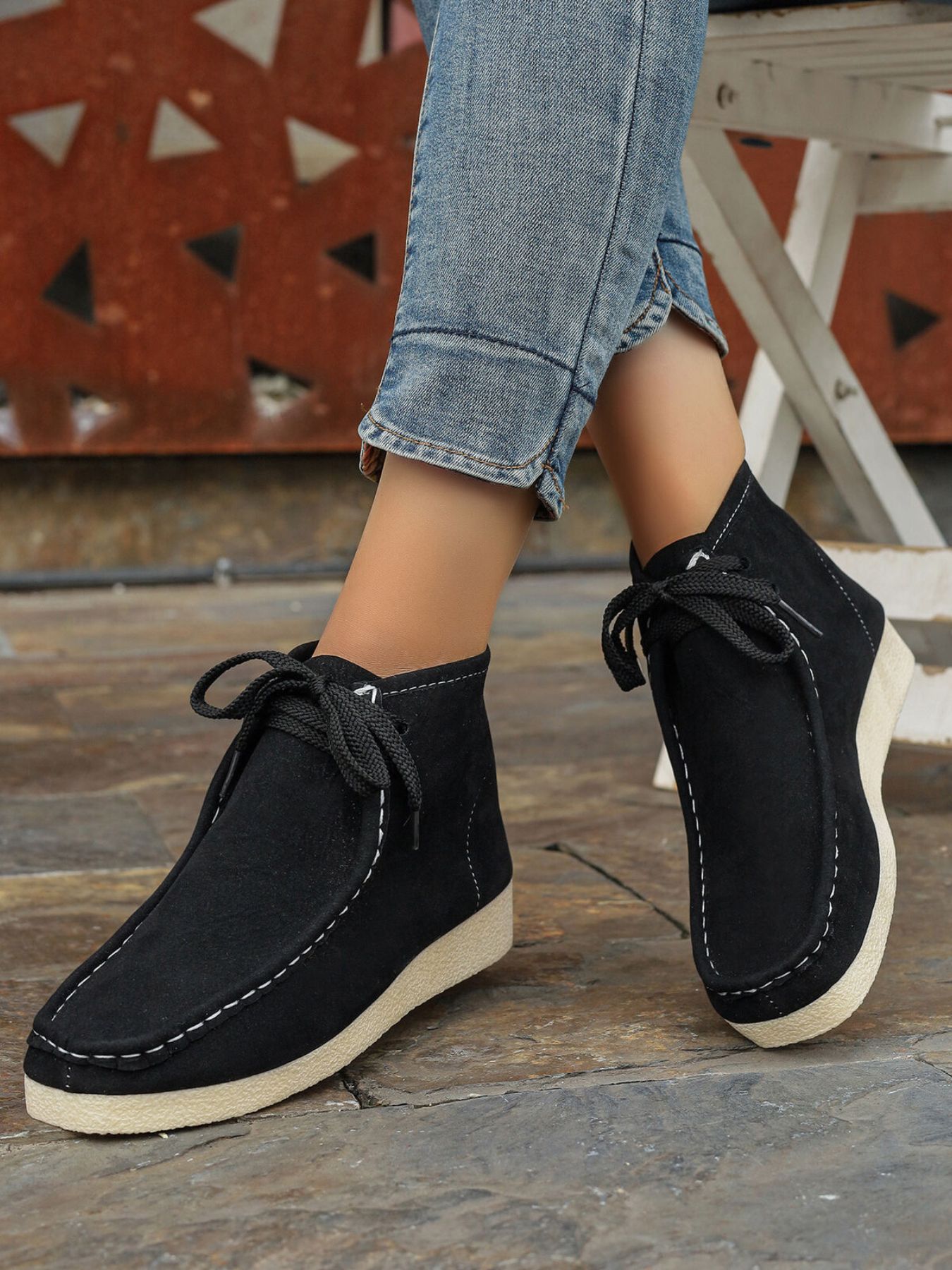 Lace Up Wedge Ankle Boots