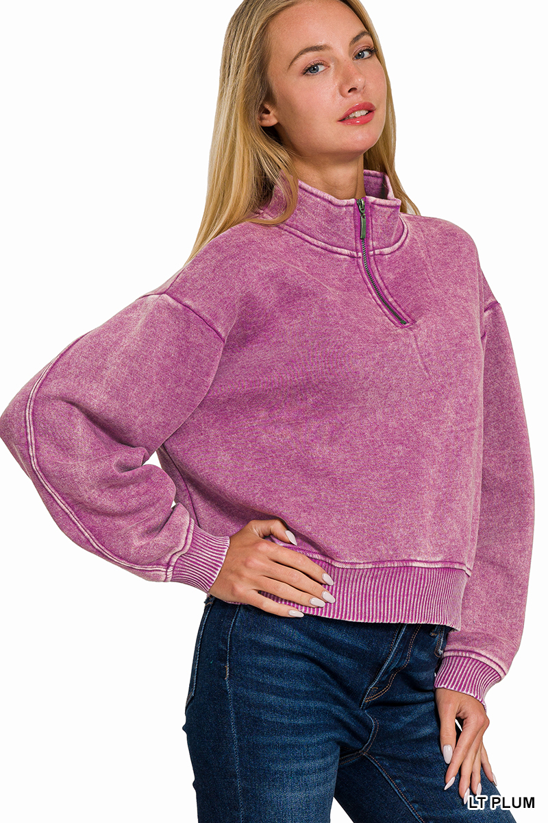 Acid Wash Fleece Half Zip Sweatshirt