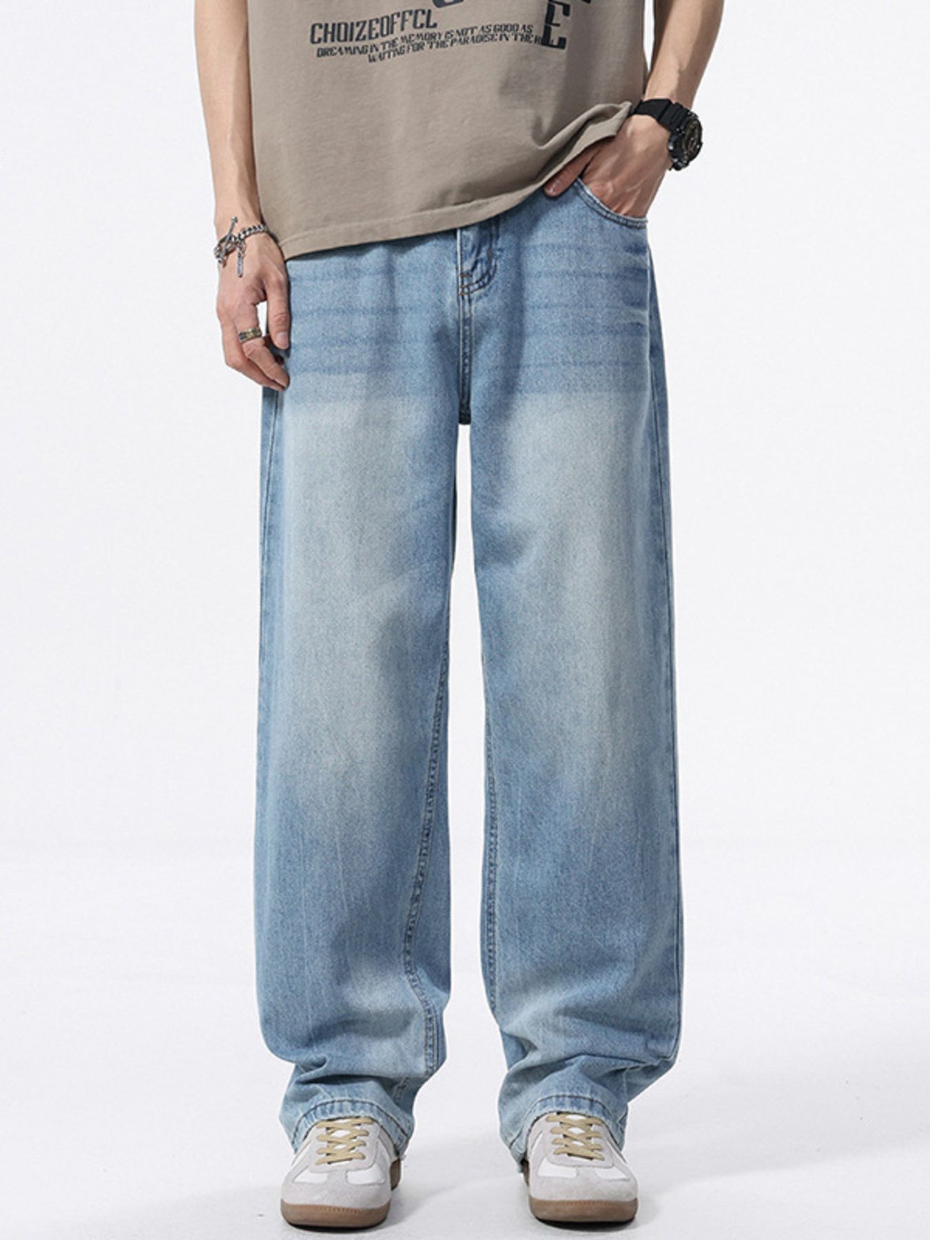 Men's Wash Wide Leg Jeans