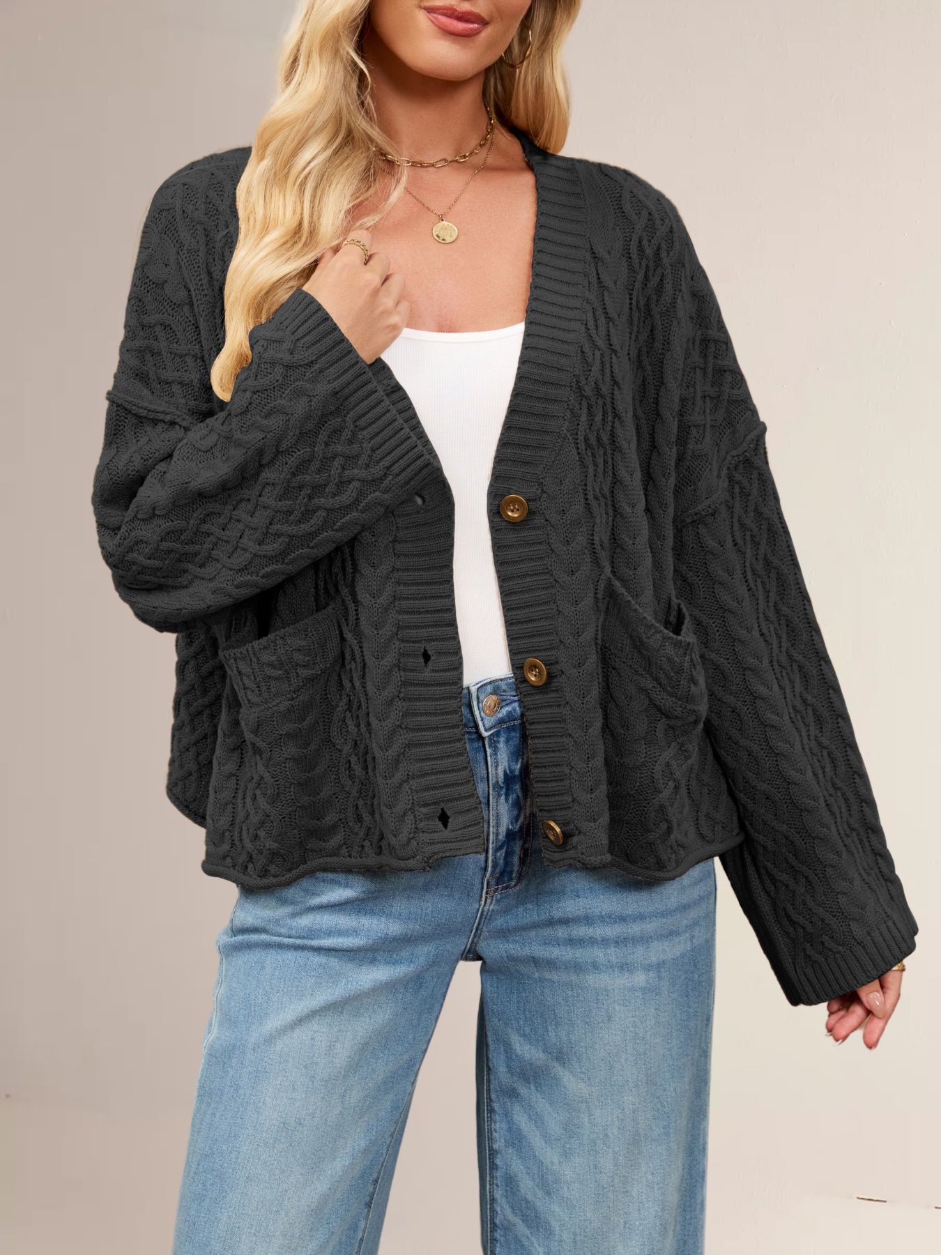 Cable Knit Button-Down Cardigan