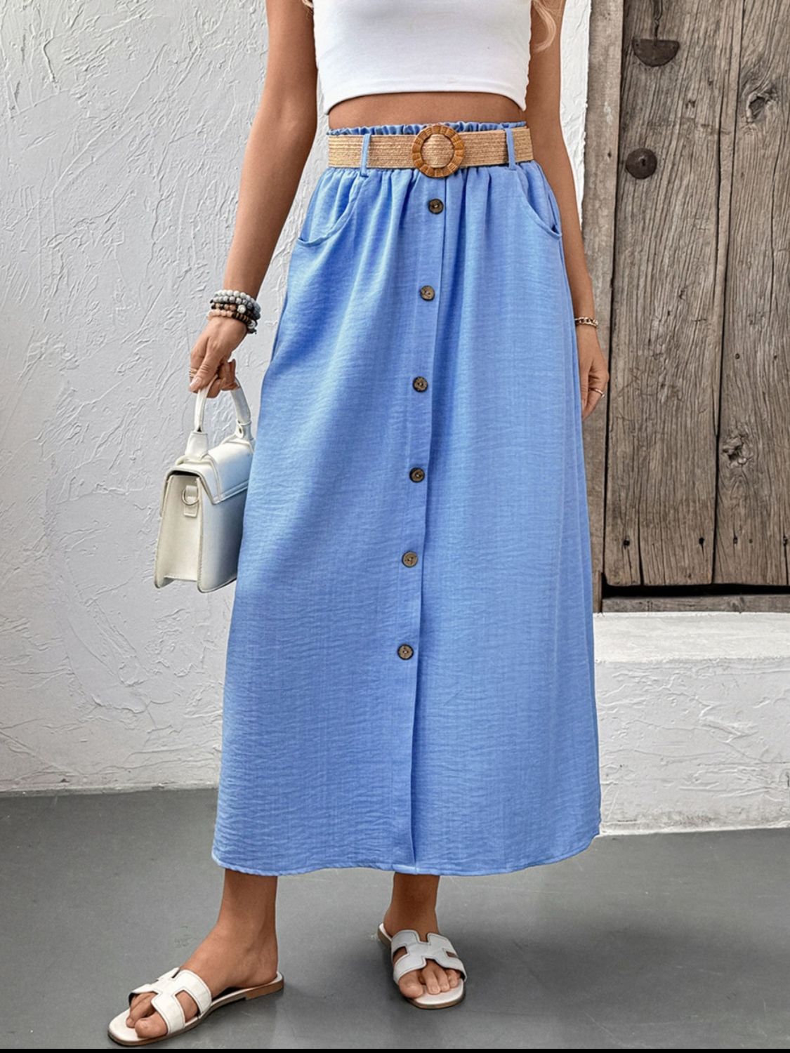 Decor Button Front Midi Skirt