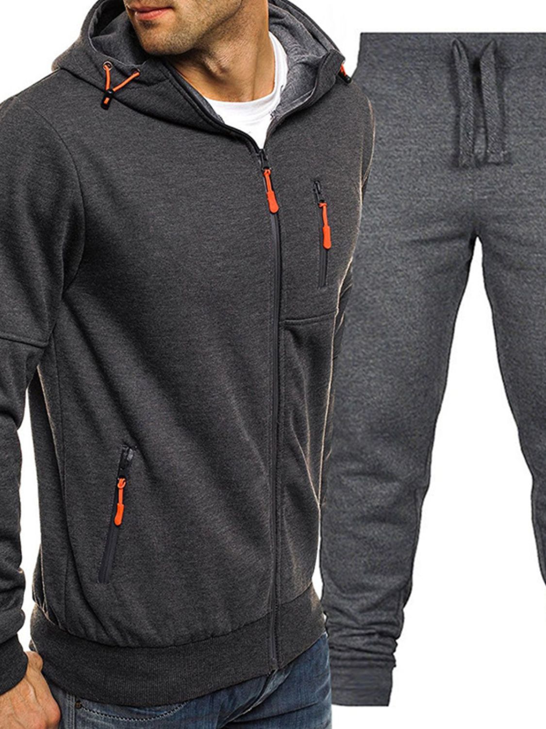 Men's Plus Size Zip Up Hooded Top and Pants Set