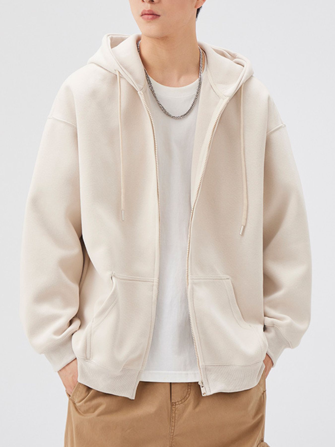 Men's Casual Loose Fit Zip-Up Hoodie