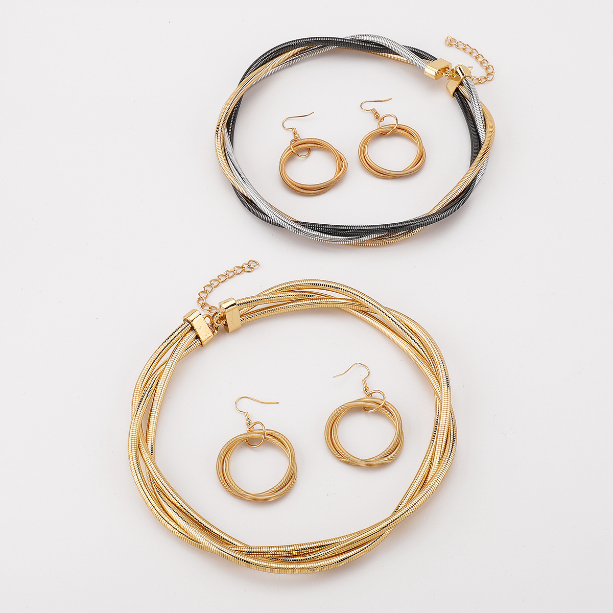 Multi-Layered Earrings and Necklace Jewelry Set