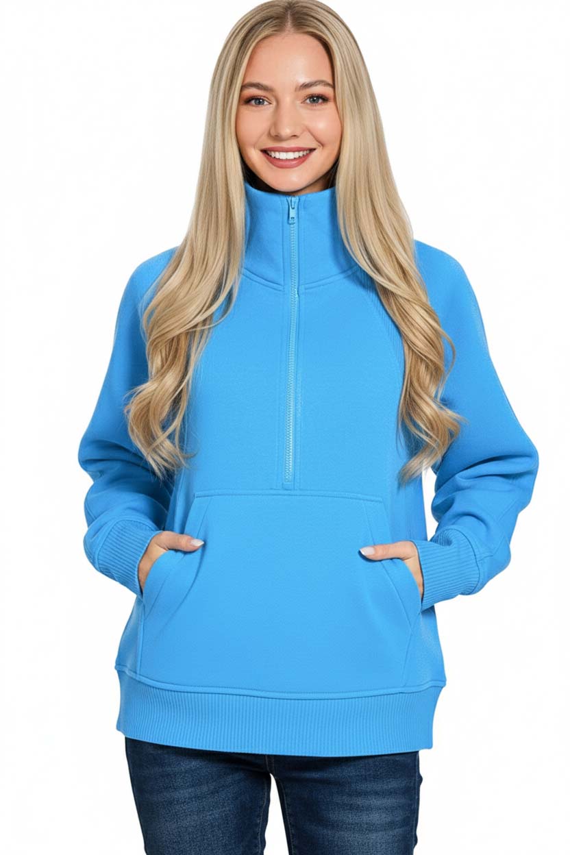 Half Zip Fleece Sweatshirt with kangaroo Pocket