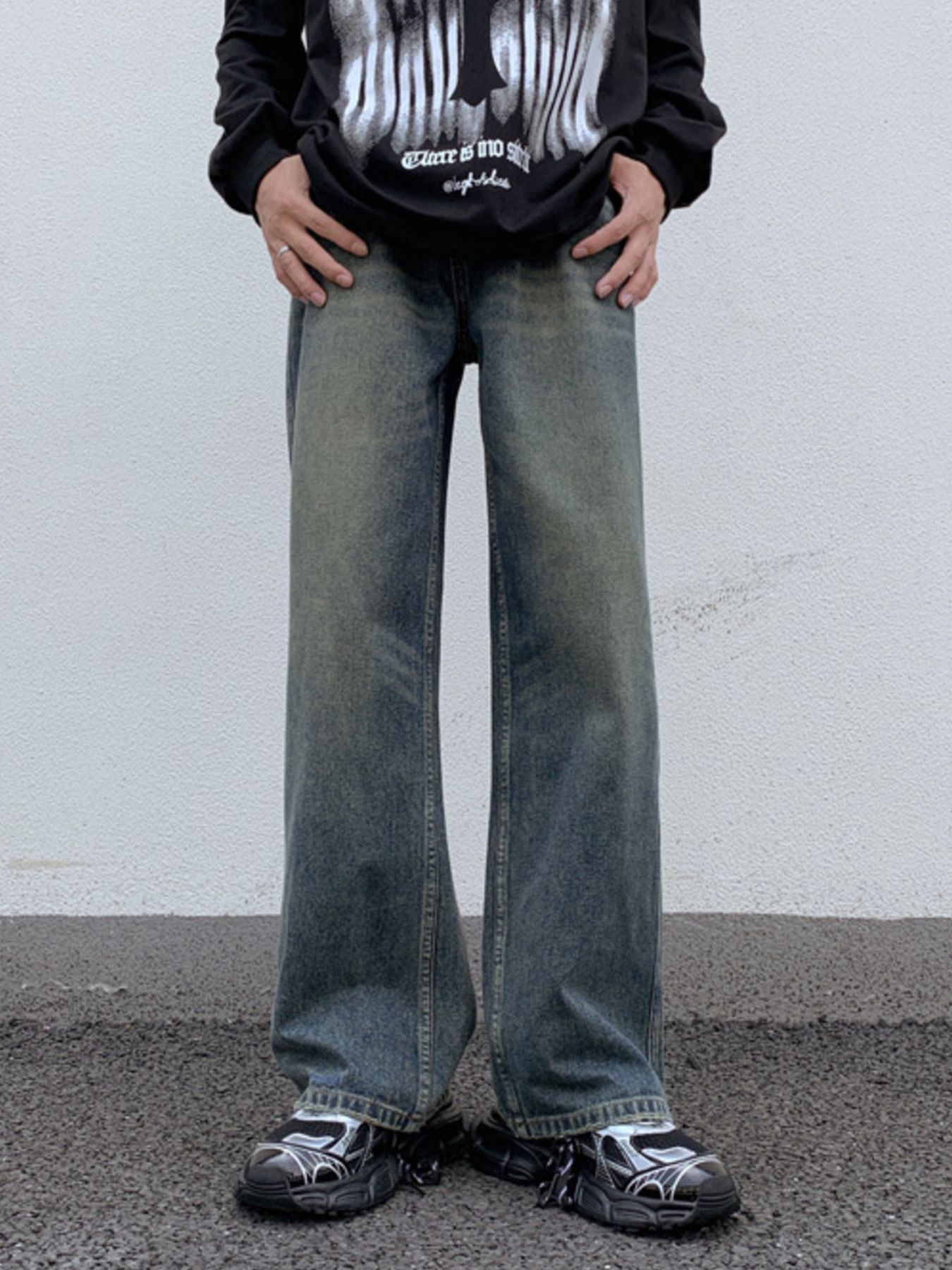 Men's Full Size Wide Leg Washed Jeans Plus Size