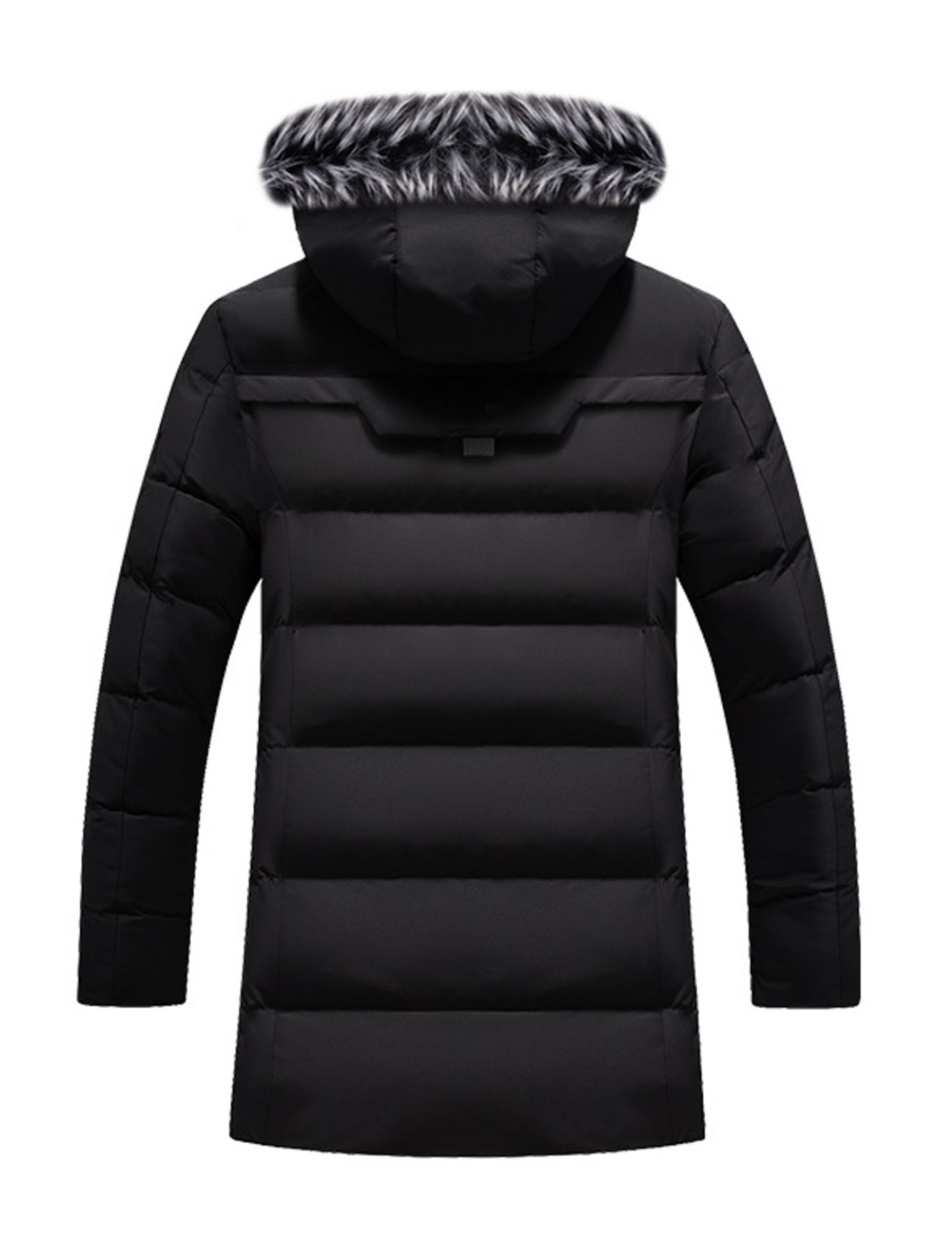 Men's Plus Size Longline Padded Winter Coat with Faux Fur Hood