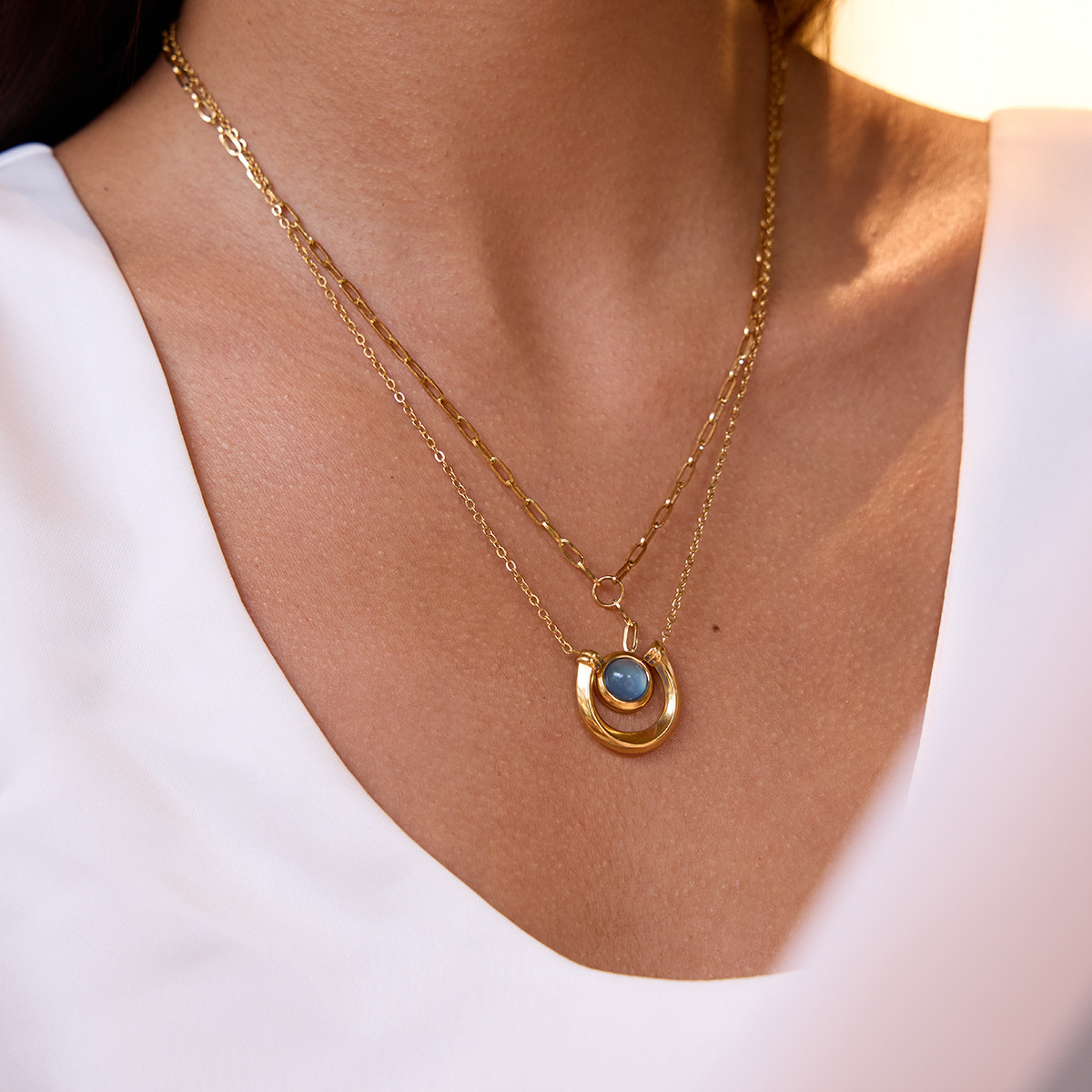2 Piece 18K Gold-Plated Pendant Necklace