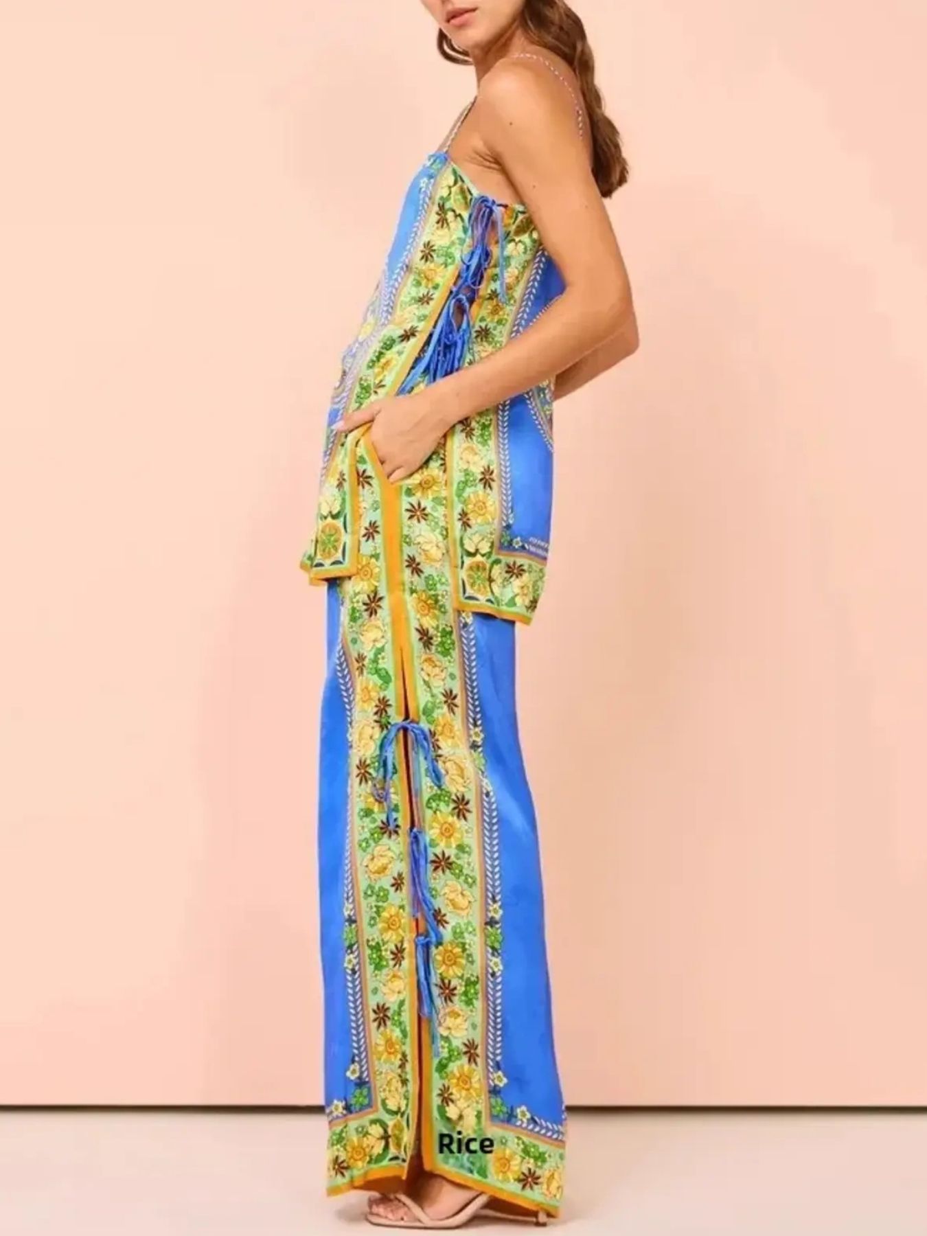 Floral Side Tied Cami and Pants Set