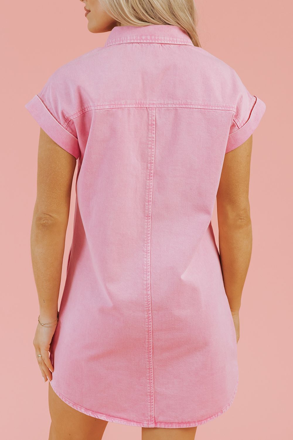 Button Down Short Sleeve Denim Dress