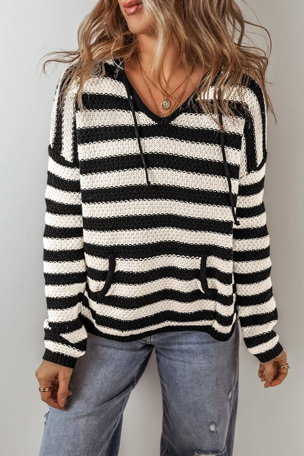 Striped Long Sleeve Hooded Sweater