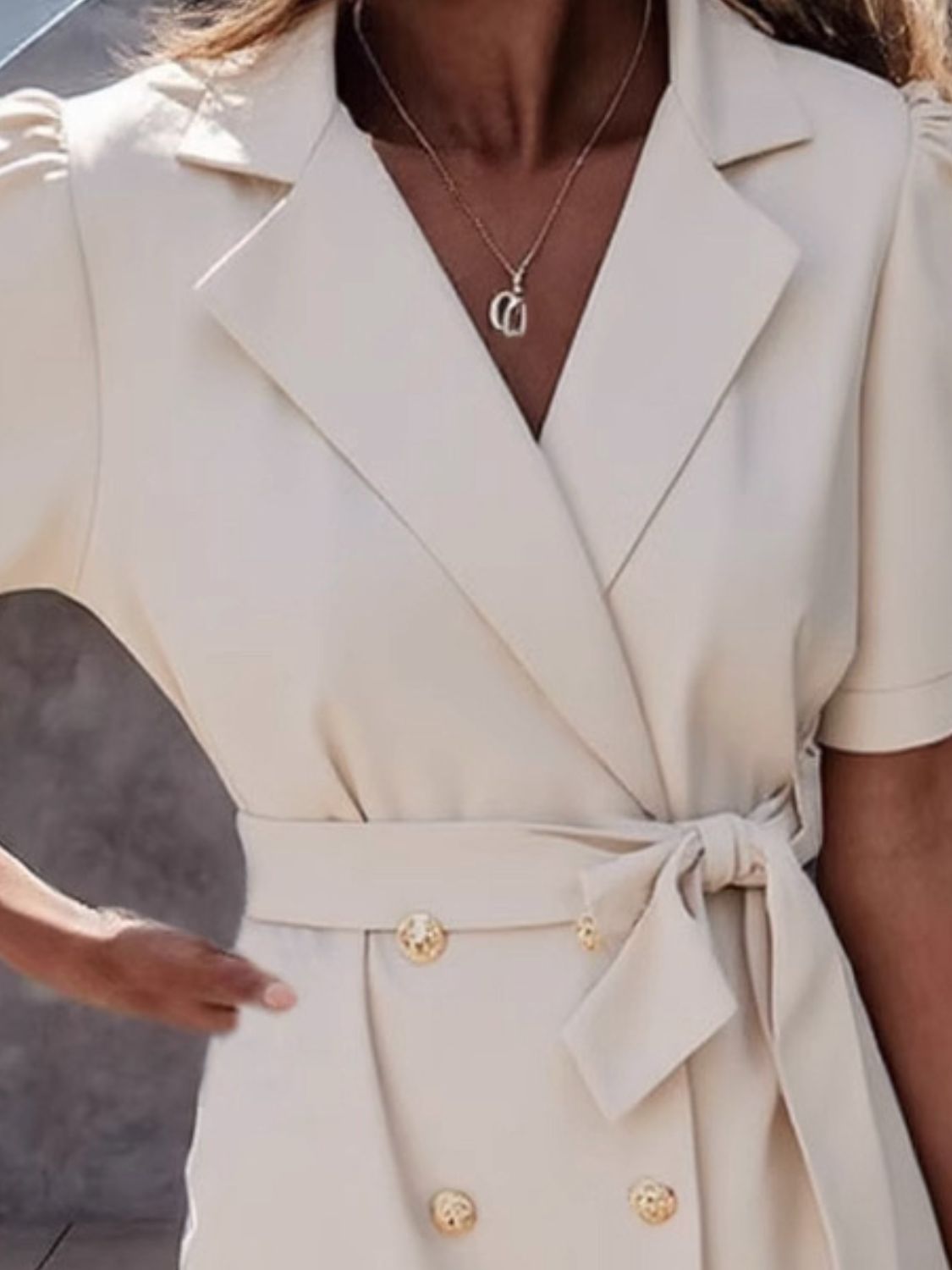 Lapel Collar Short Sleeve Tie Waist Mini Dress