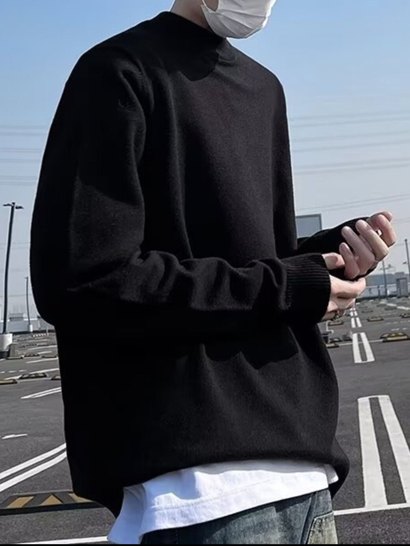 Men's Plus Size Mock Neck Long Sleeve Knit Top