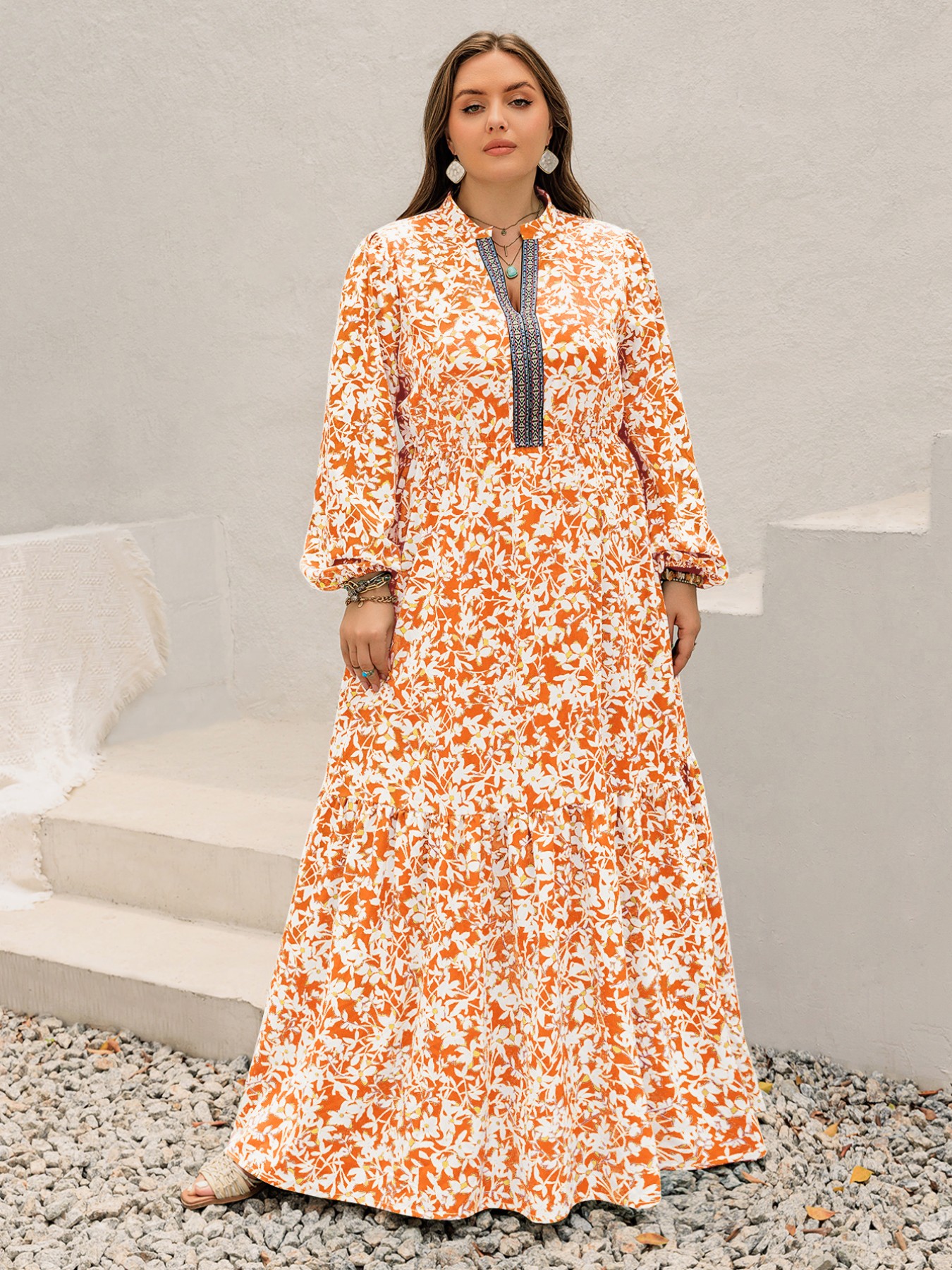 Plus Size Boho Floral Print Maxi Dress
