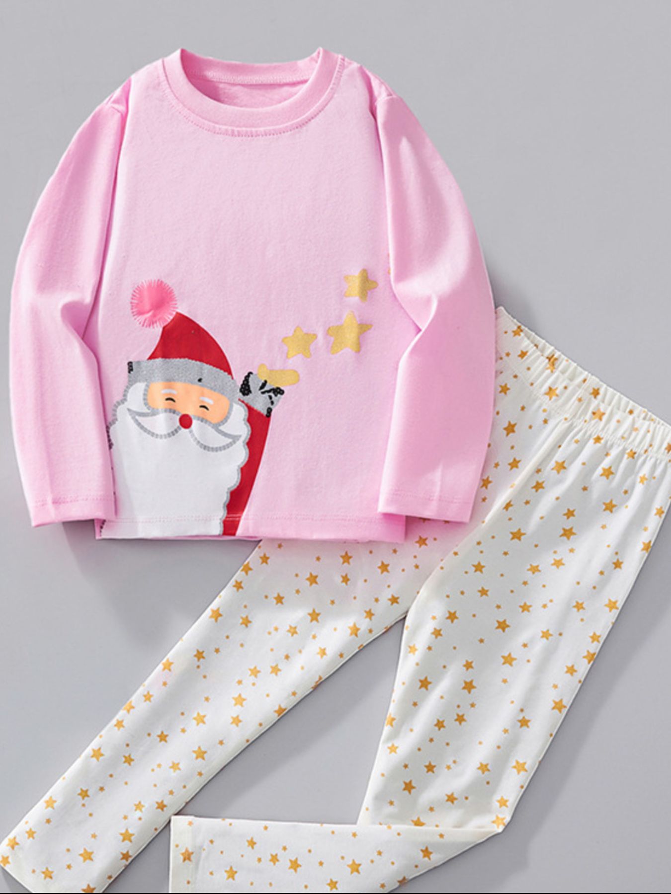Children's Santa Top and Star Pants Pajama Set