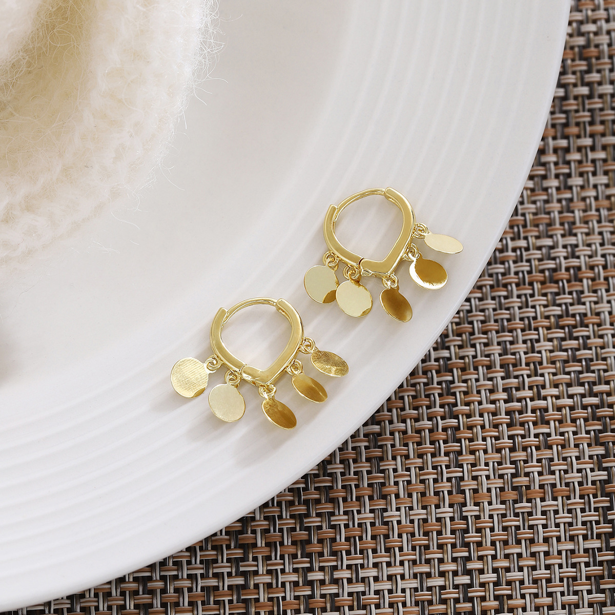 18K Gold-Plated Drop Hoop Earrings with Dangling Disc Charms