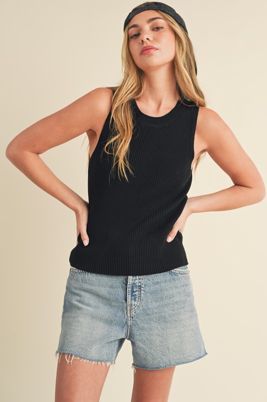 Ribbed Round Neck Knit Tank