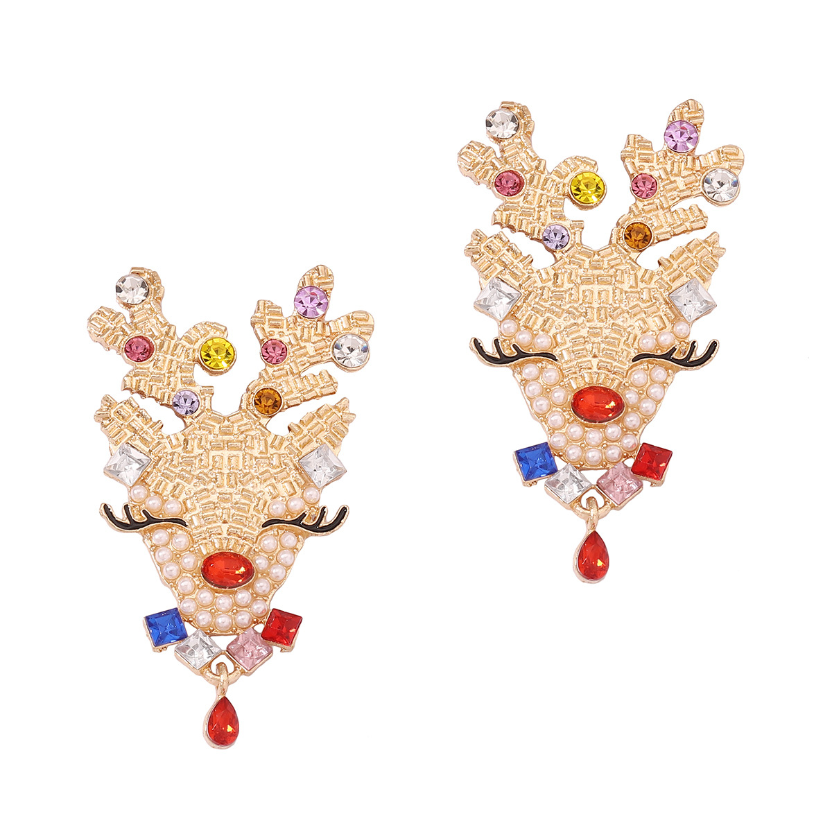 Christmas Reindeer Earrings with Colorful Rhinestones