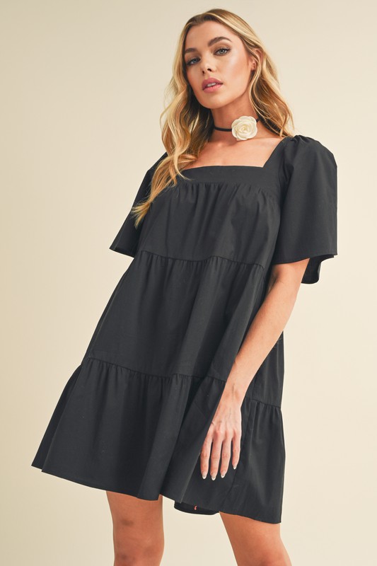 Square Neck Half Sleeve Tiered Dress