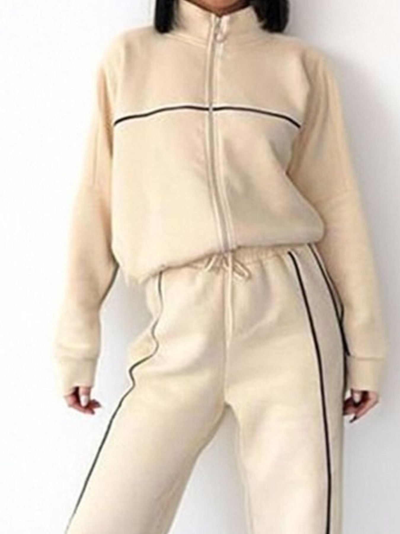 Full Size Zip Up Long Sleeve Top and Pants Set Plus Size
