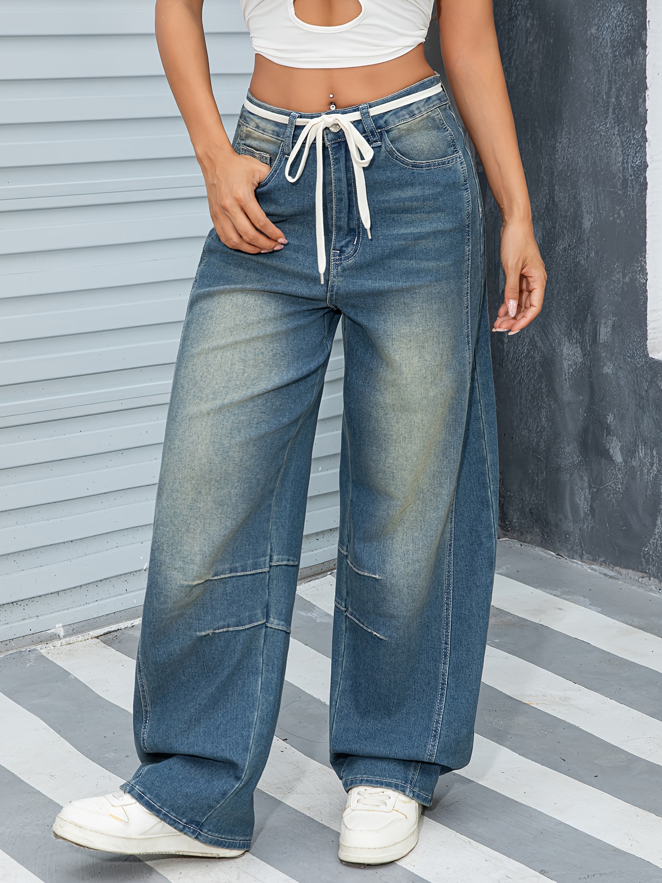 Vintage Wash Wide Leg Jeans