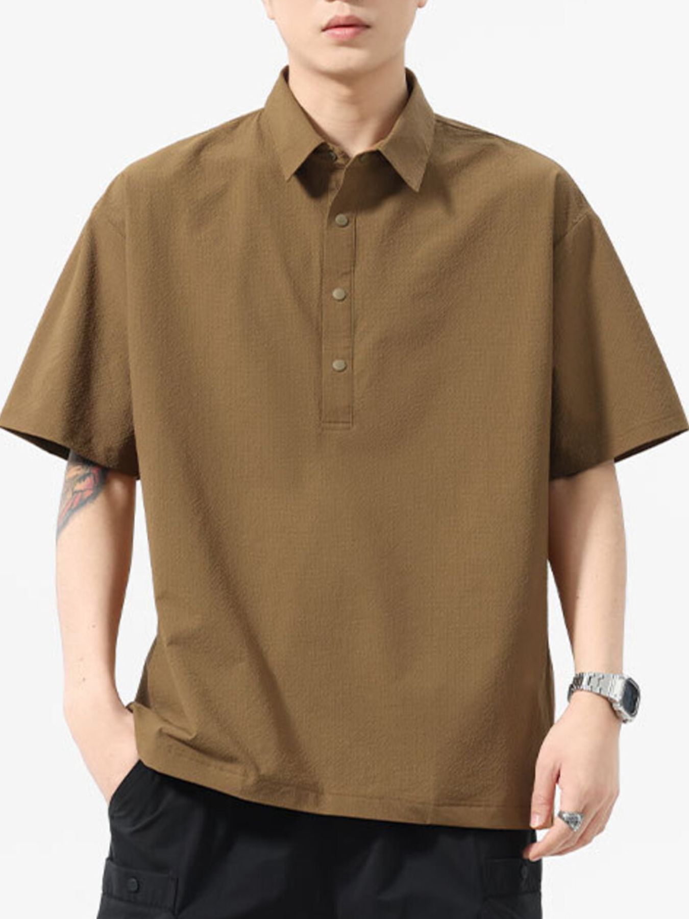 Men's Plus Size Button Detail Short Sleeve Polo