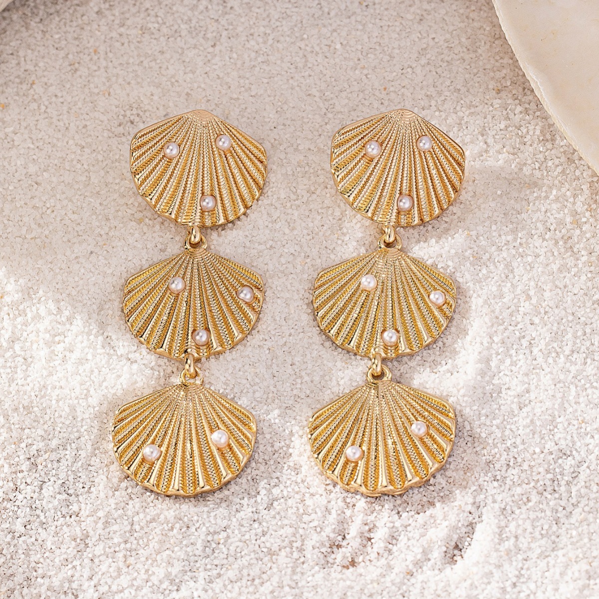 Seashell Dangle Earrings with Pearl Accents