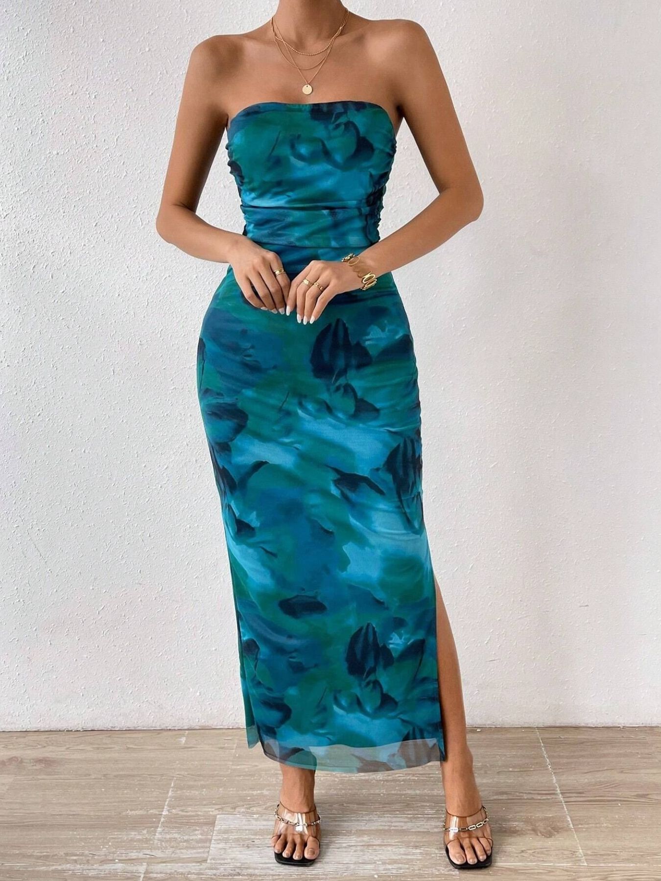Printed Side Slit Tube Dress