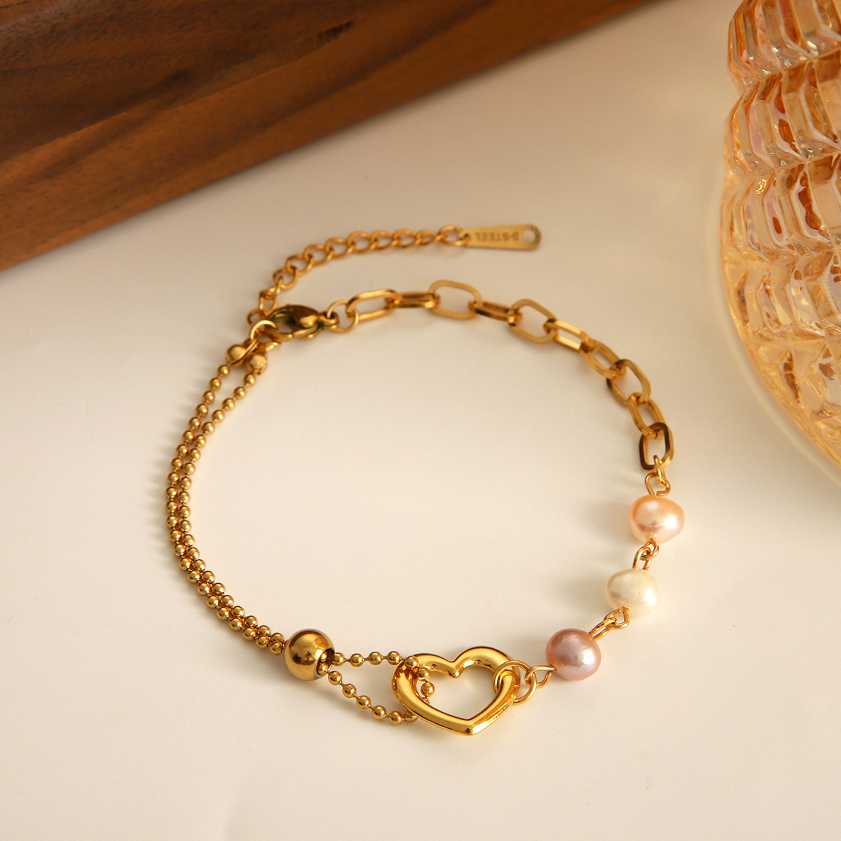 18K Gold-Plated Heart Pearl Bracelet