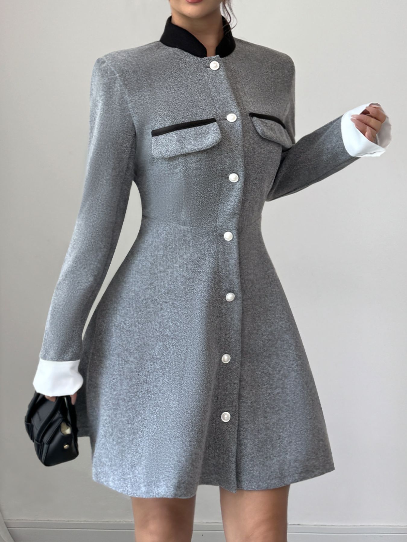 A-Line Long Sleeve Button-Down Dress