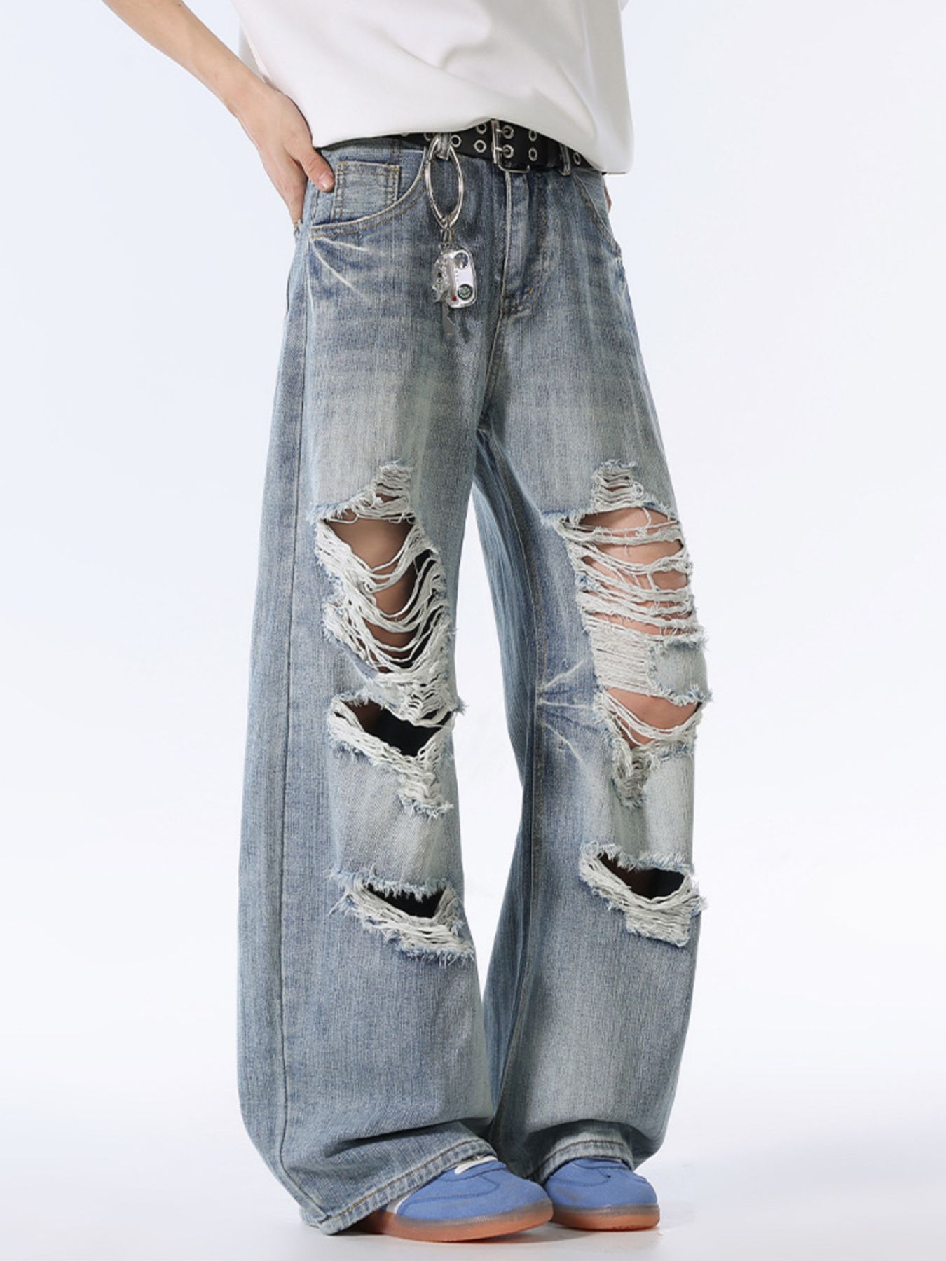 Men's Distressed Wide Leg Jeans