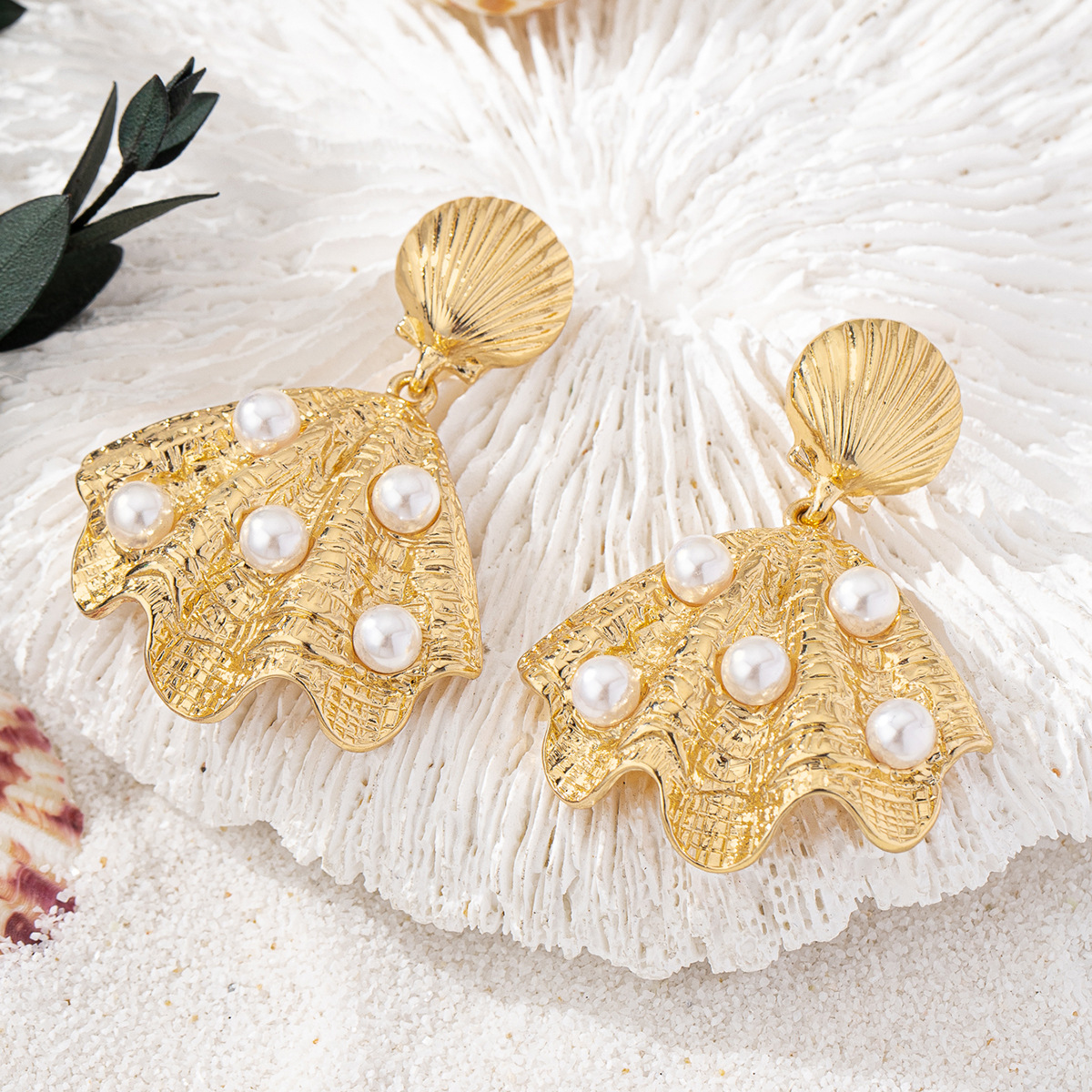 18K Gold-Plated Shell Pearl Drop Earrings