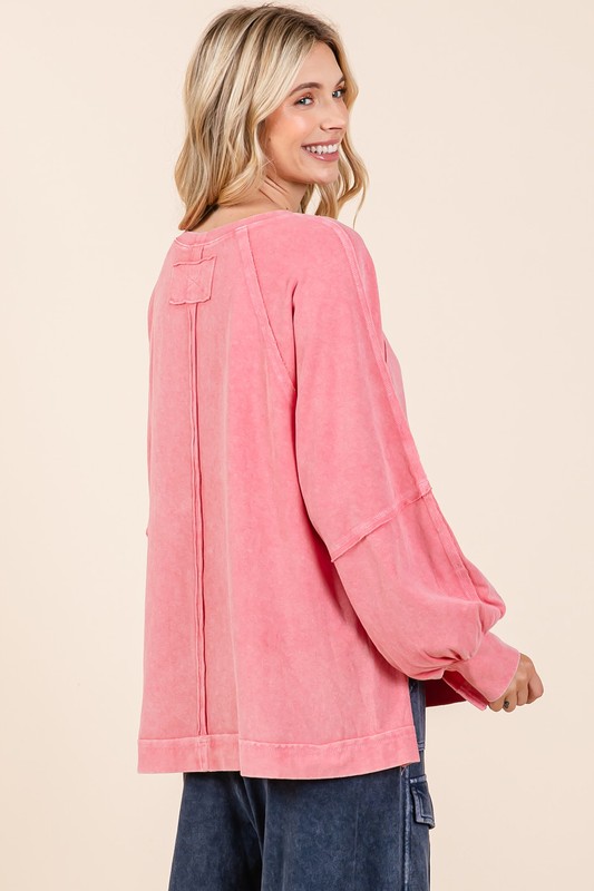 Mineral Wash Raglan Long Sleeve Oversized Top