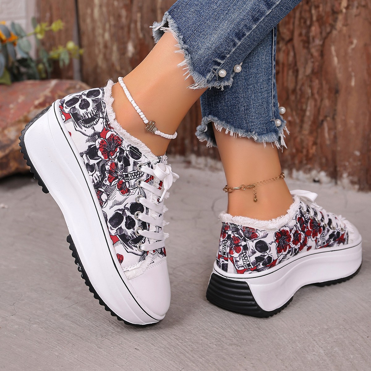 Printed Lace Up Platform Sneakers