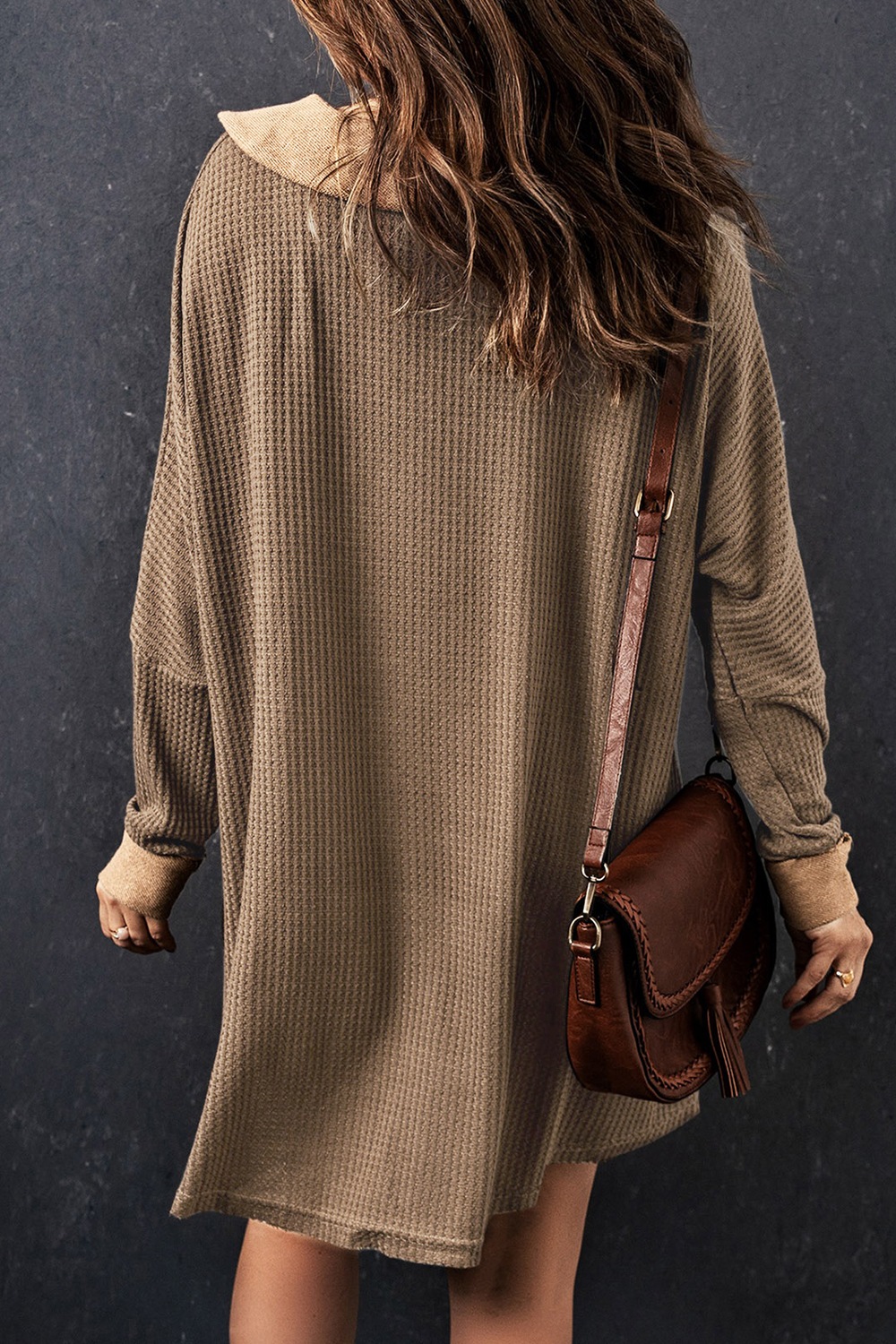 Waffle Knit Button Front Dress