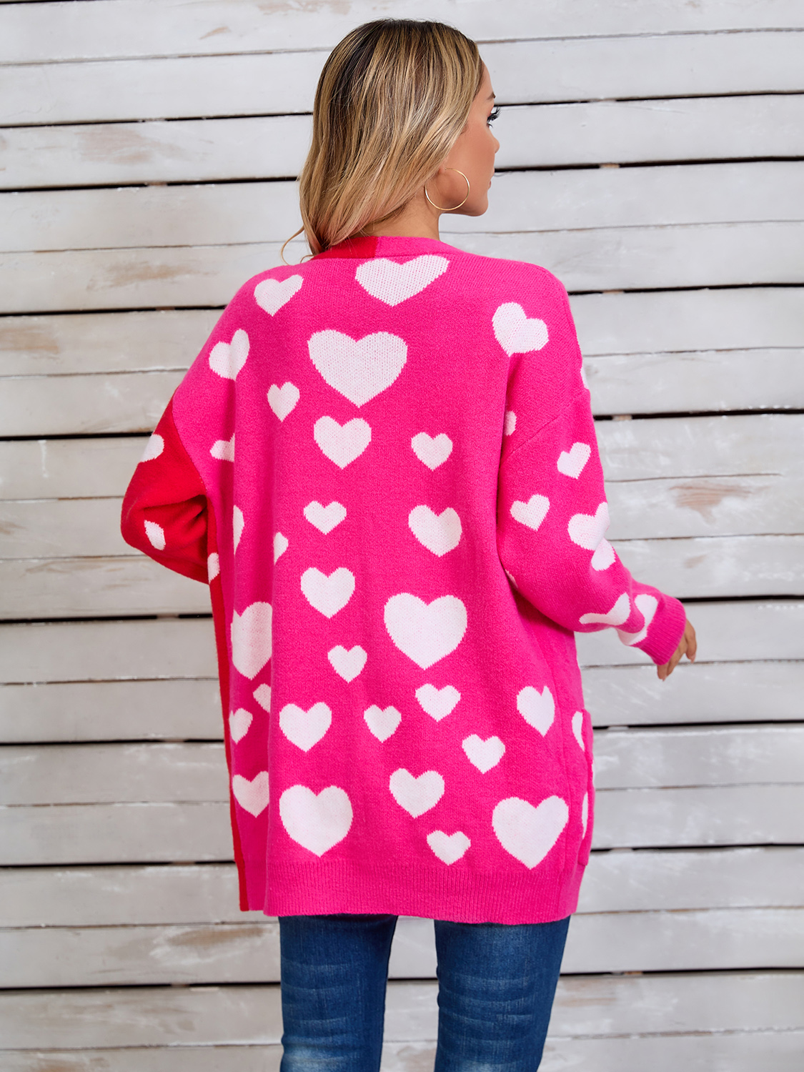 Heart Open Front Long Sleeve Cardigan