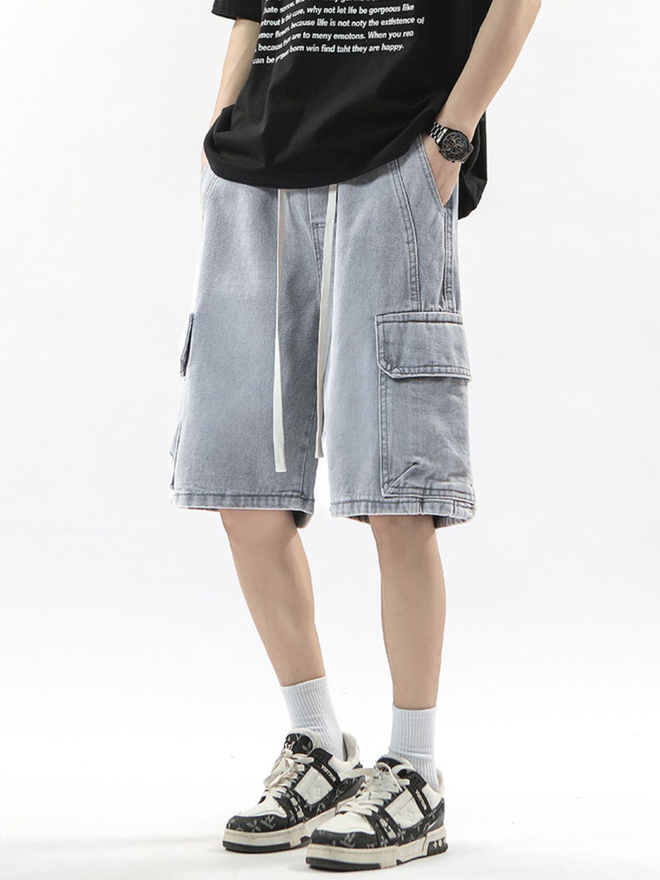 Men's Full Size Wash Drawstring Cargo Shorts Plus Size