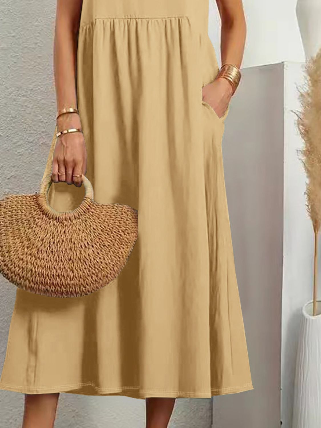 Full Size V-Neck Sleeveless Dress with Pockets Plus Size