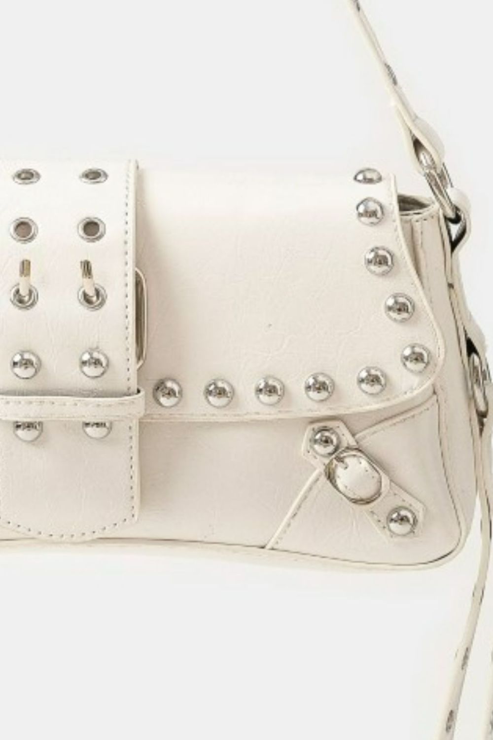 Fame Glossy Faux Leather Rivet Trim Shoulder Bag